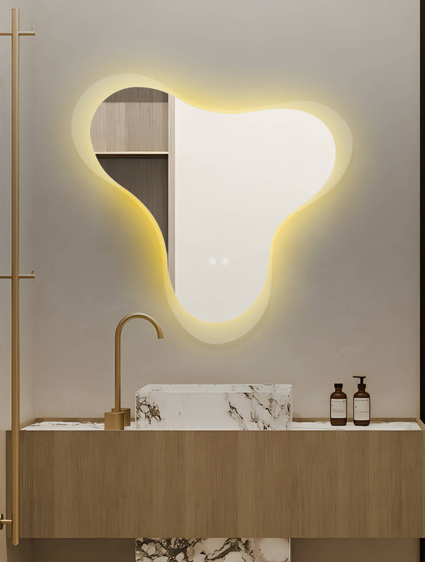 Lustro podświetlane LED asymetryczne dekoracyjne 80x77 cm nieregularne J3055