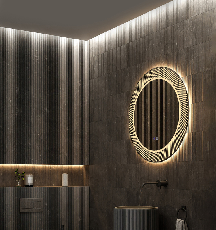 Lustro łazienkowe podświetlane LED dekoracyjne 80 cm okrągłe H2059