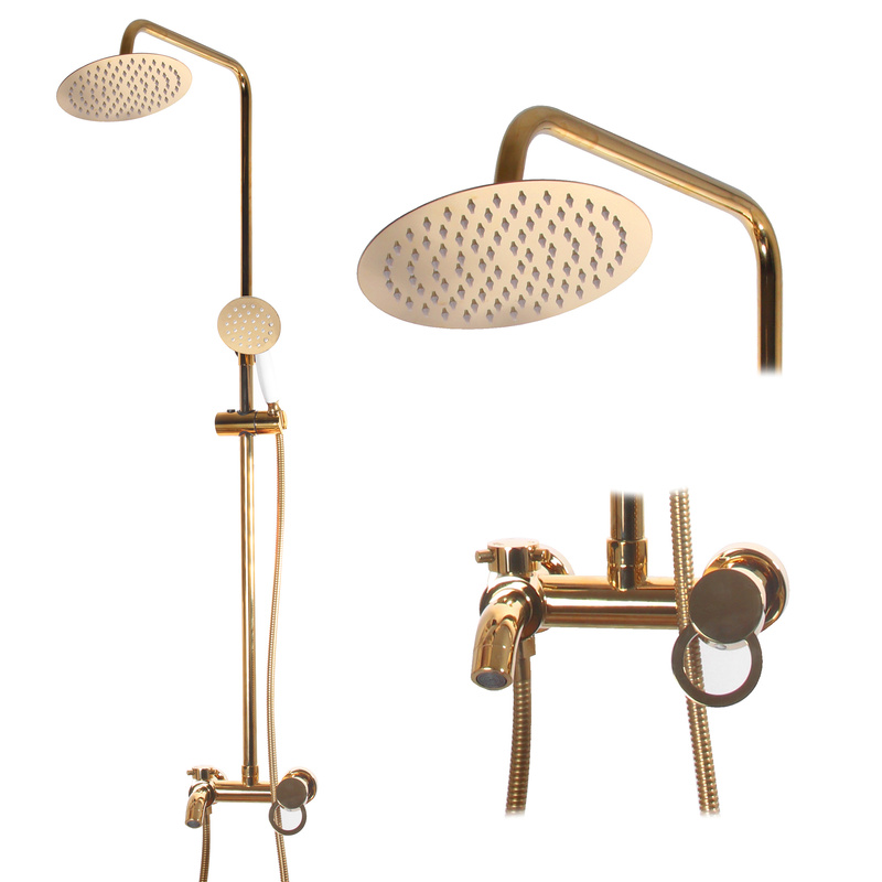 Zestaw złota bateria wannowa z deszczownicą AMBRO