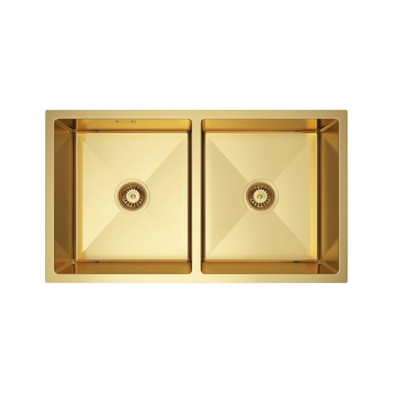 Zlewozmywak stalowy dwukomorowy 80x45 złoty + syfon GRATIS podblatowy, podwieszany