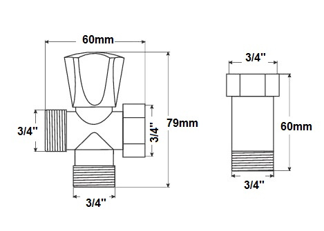 Zawór do podłączenia pralki, zmywarki z przedłużką do baterii 3/4"