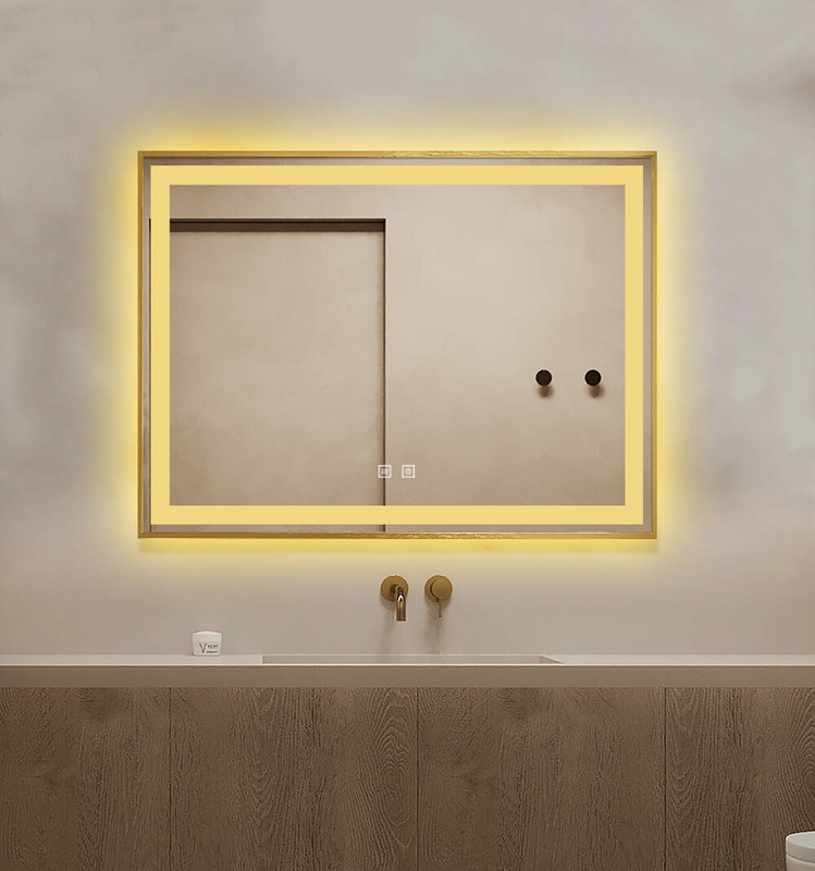 Lustro podświetlane LED 80x60 cm prostokątne w złotej ramie J127