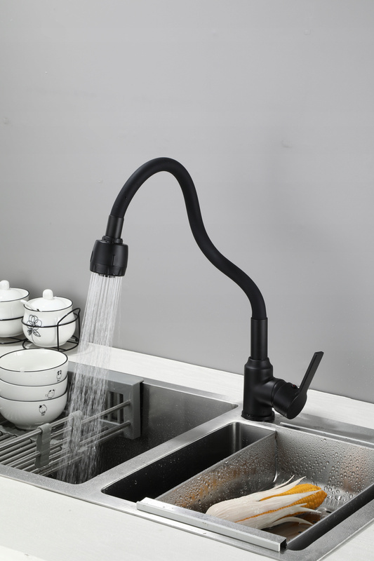 Bateria kuchenna czarna matowa ARCO – kran kuchenny z elastyczną wylewką, obrotowa 360°, 2 strumienie, perlator ECO