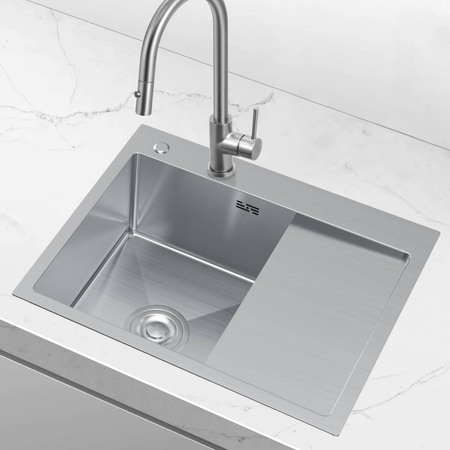 Zlewozmywak stalowy z ociekaczem po prawej stronie 58x48 inox + syfon GRATIS