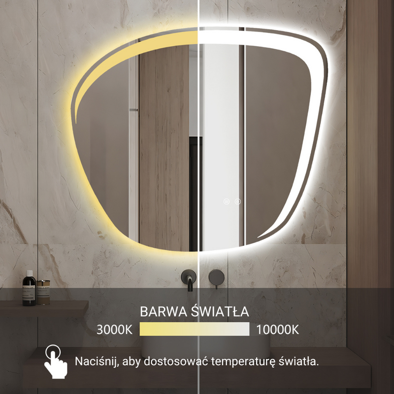 Lustro podświetlane LED asymetryczne dekoracyjne 70x80 cm nieregularne J510