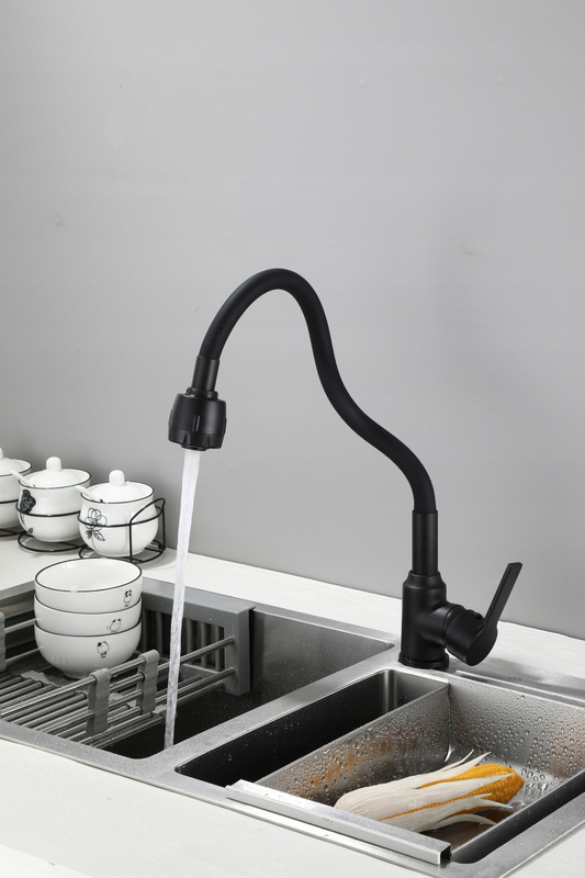 Bateria kuchenna czarna matowa ARCO – kran kuchenny z elastyczną wylewką, obrotowa 360°, 2 strumienie, perlator ECO