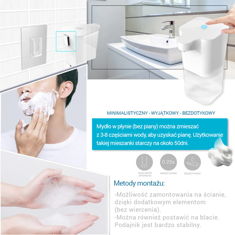 Dozownik na mydło do dezynfekcji bezdotykowy
