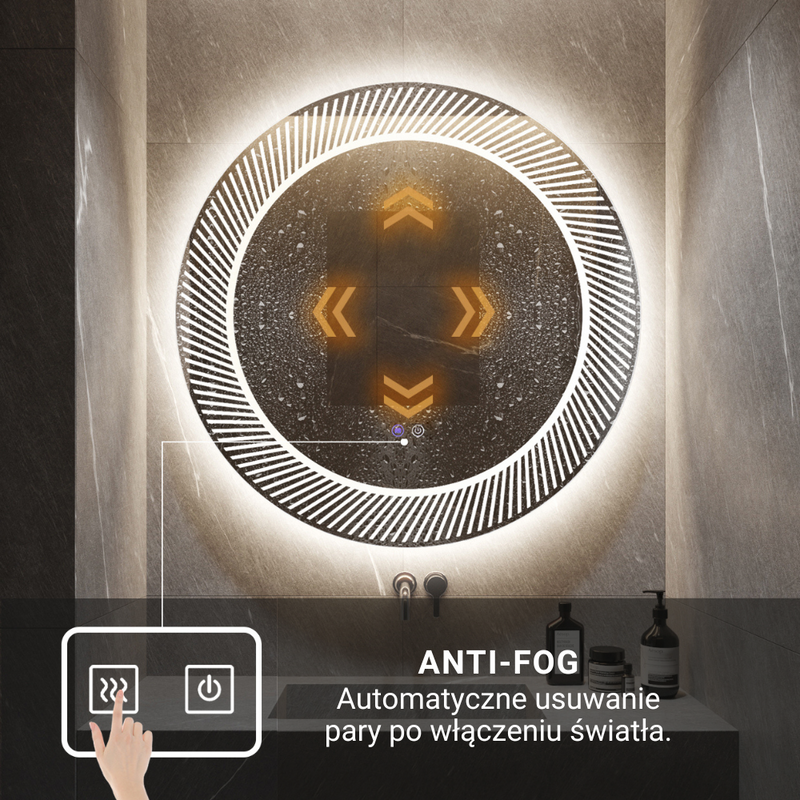 Lustro łazienkowe podświetlane LED dekoracyjne 80 cm okrągłe H2059