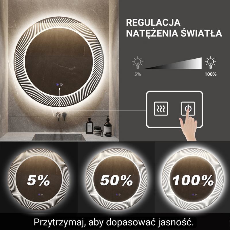Lustro łazienkowe podświetlane LED dekoracyjne 80 cm okrągłe H2059