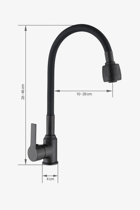 Bateria kuchenna czarna matowa ARCO – kran kuchenny z elastyczną wylewką, obrotowa 360°, 2 strumienie, perlator ECO