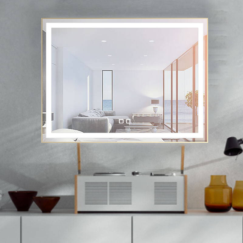 Lustro podświetlane LED 80x60 cm prostokątne J07 złota ramka