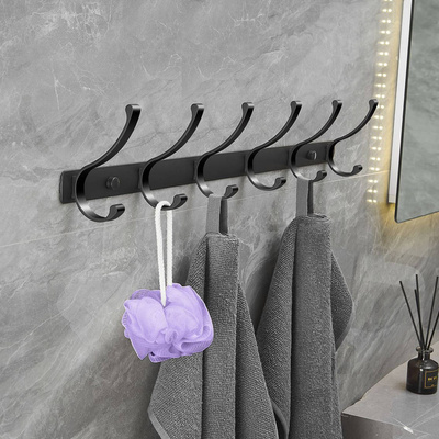 Wieszak łazienkowy FLOW czarny matowy 6-uchwytowy