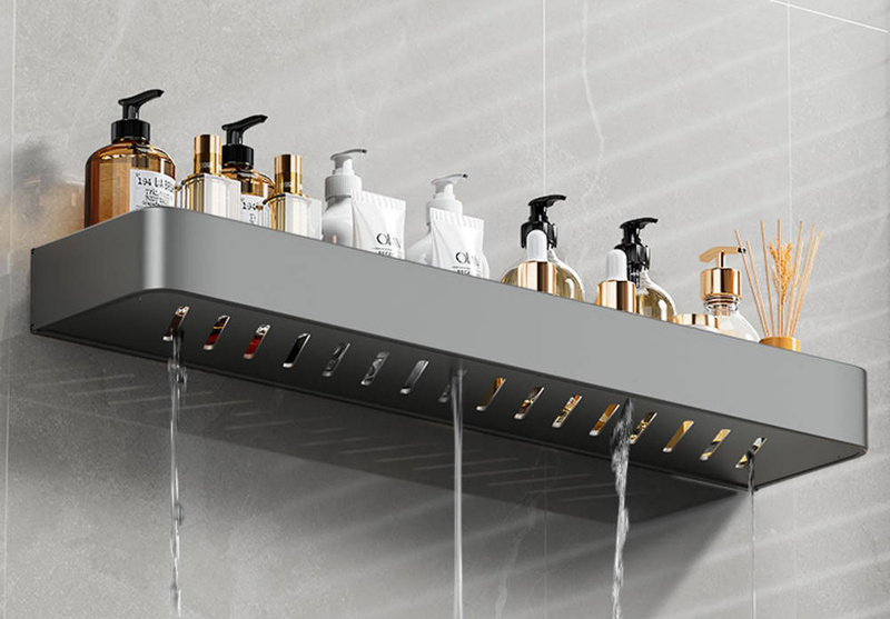 Półka łazienkowa wisząca szara LOFT 50cm z wieszakiem