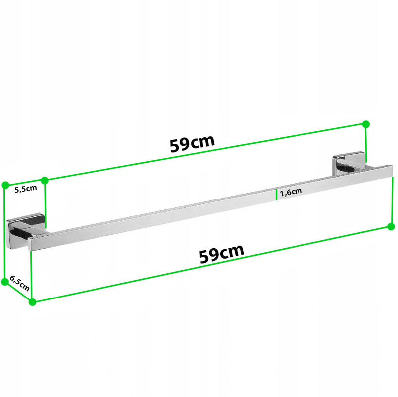 Wieszak łazienkowy chromowany długi prostokątny