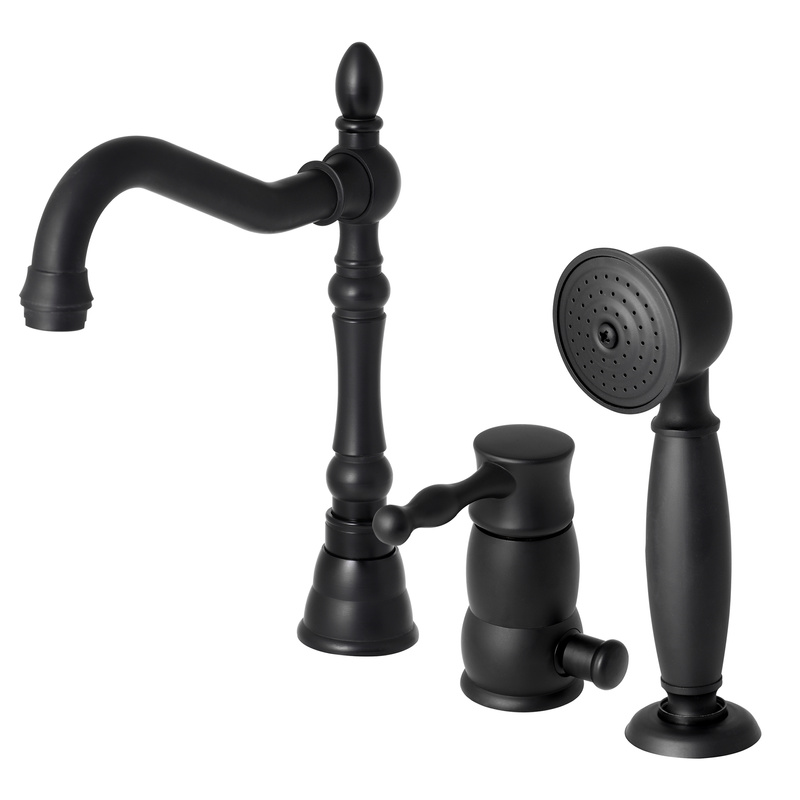 Czarna bateria wannowa 3-otworowa stojąca RETRO GLIT