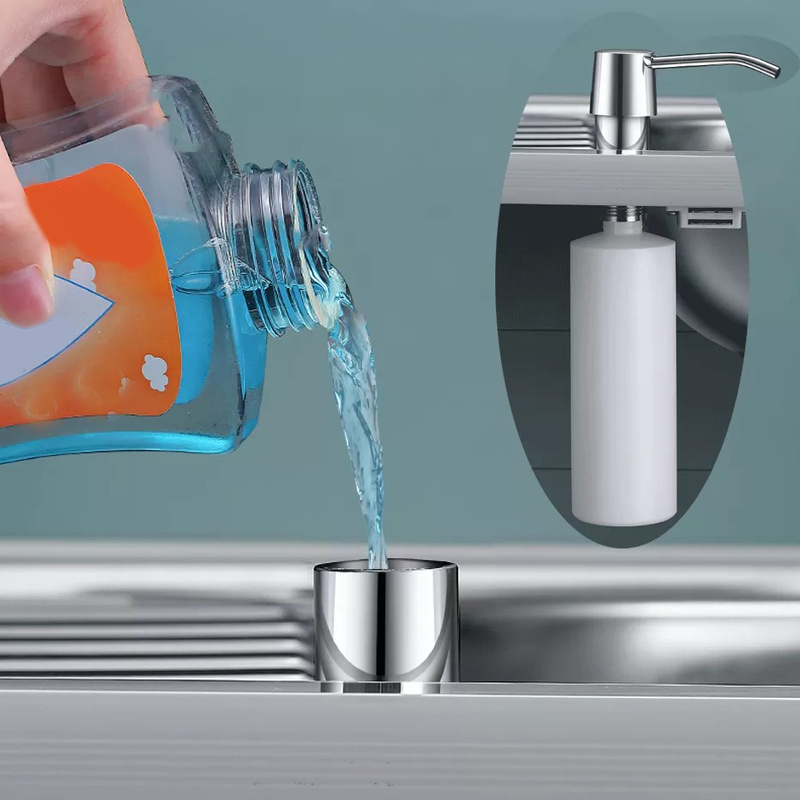 Dozownik do zlewozmywaka na płyn do mycia naczyń mydło 300 ml chrom napełniany od góry