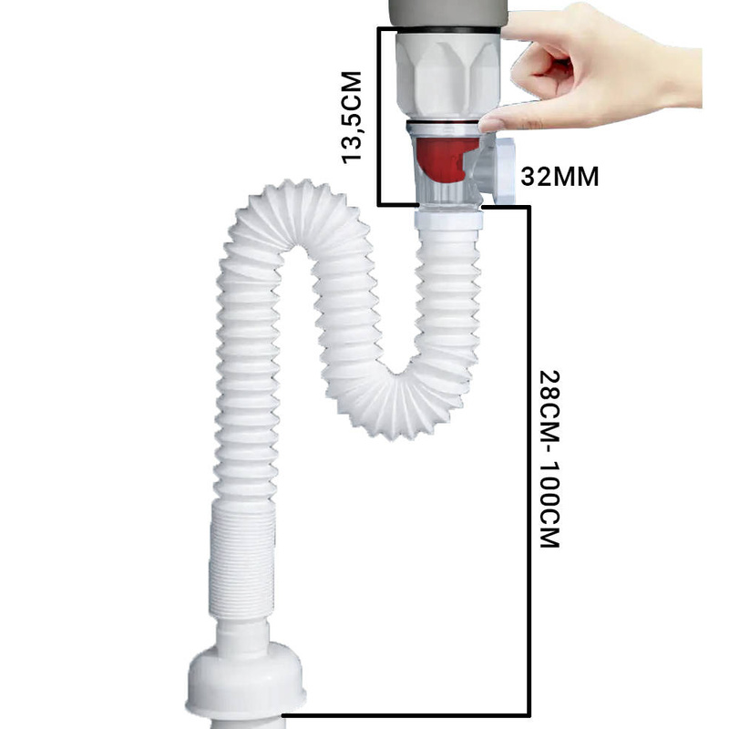 Syfon elastyczny + korek do umywalki z przelewem i sitkiem