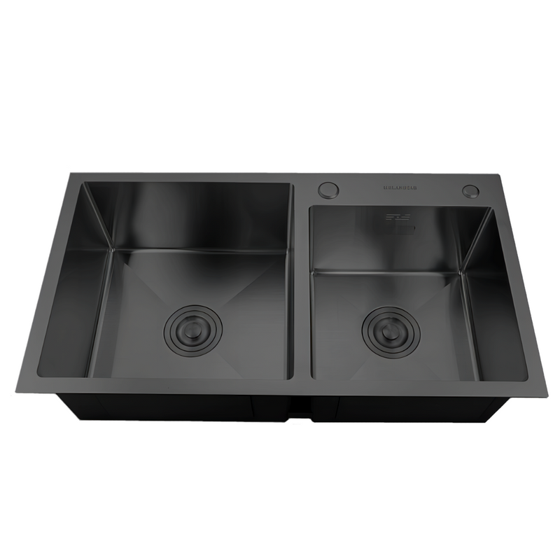 Zlewozmywak stalowy dwukomorowy 78x43 czarny + syfon GRATIS