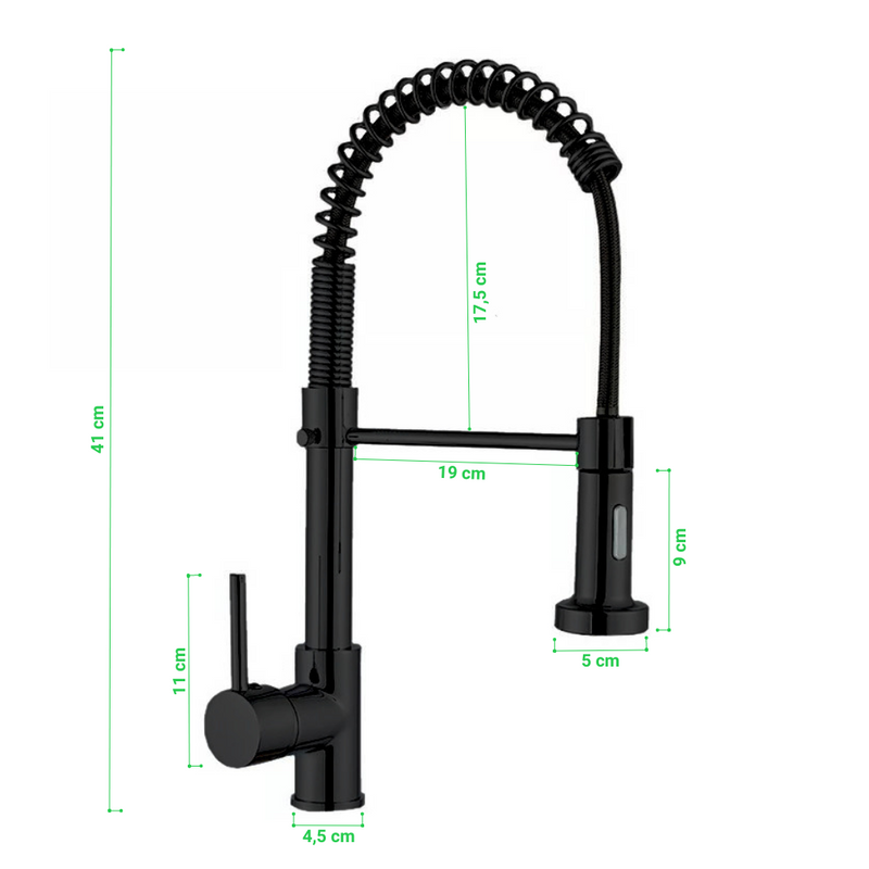 Bateria kuchenna z wyciąganą wylewką czarna z połyskiem KING