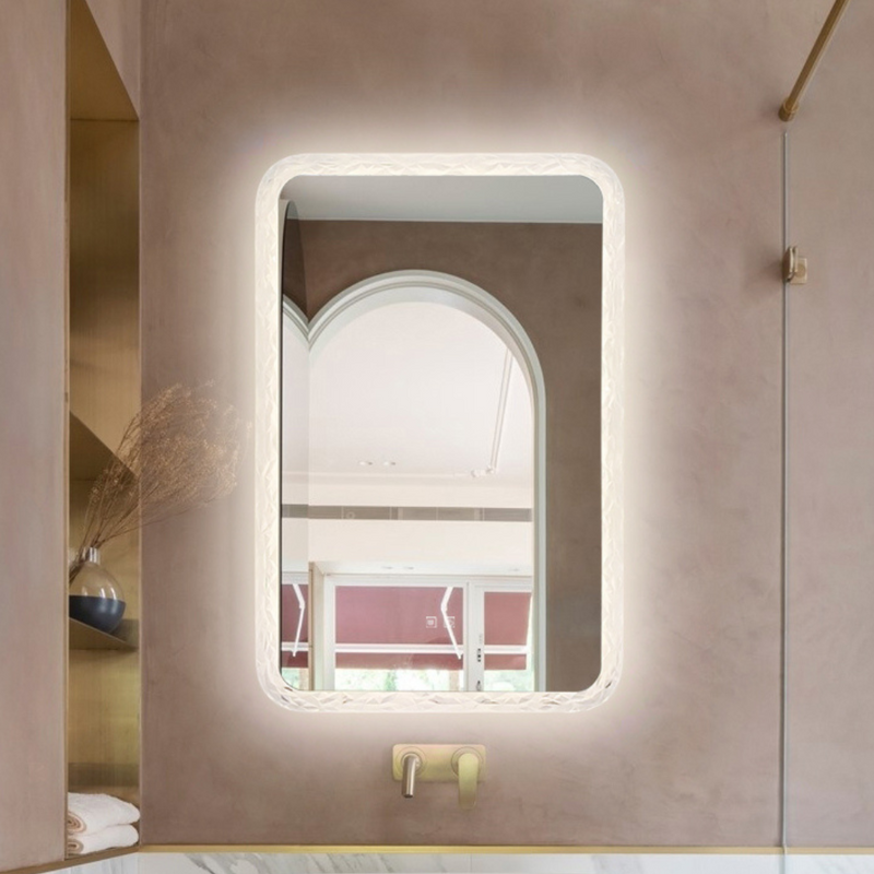 Lustro podświetlane LED dekoracyjne 64x98 cm prostokątne w ozdobnej ramie H-1404