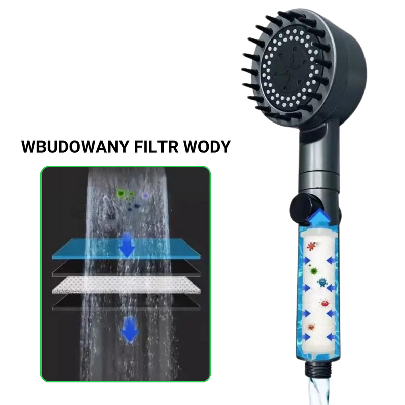 Słuchawka prysznicowa z funkcją masażu 3-funkcyjna filtrująca grafitowa