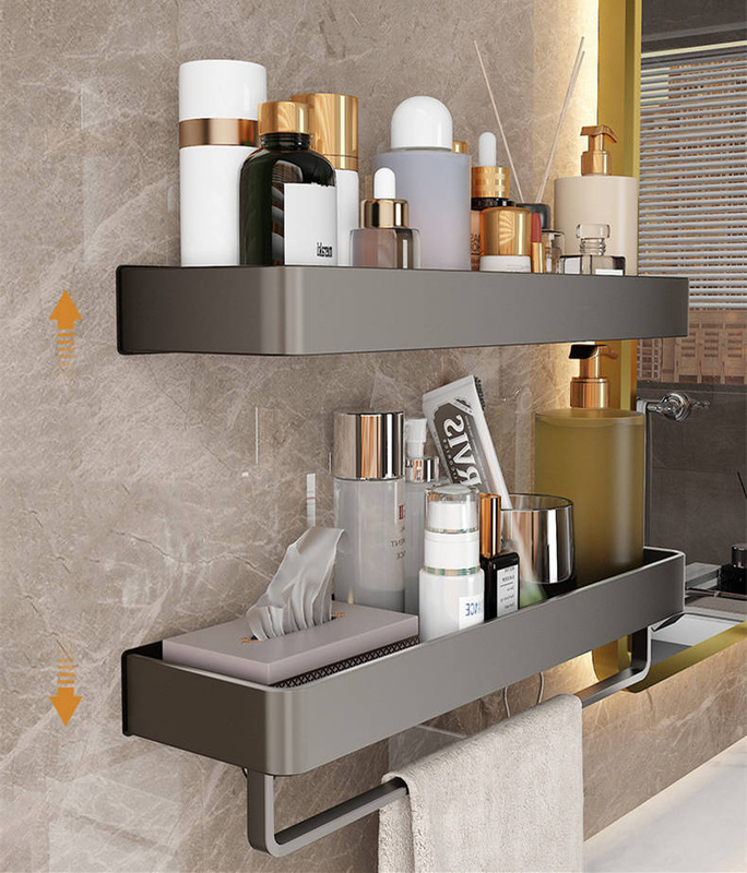 Półka łazienkowa wisząca szara LOFT 50cm z wieszakiem