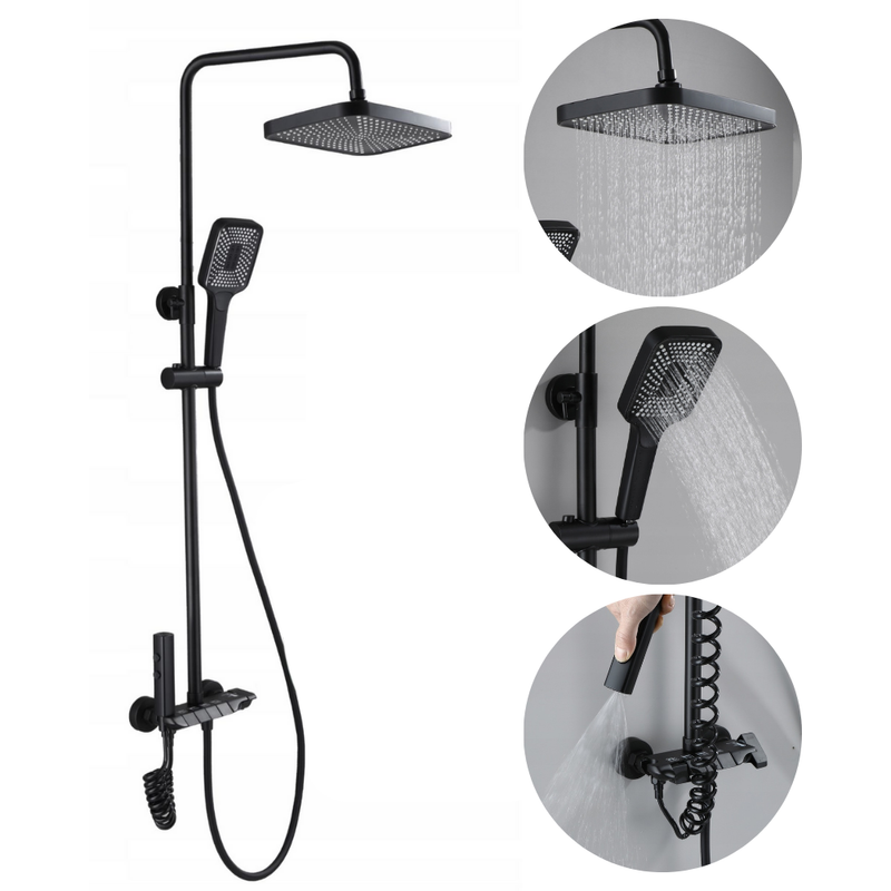 Zestaw natryskowy kolumna prysznicowa czarna + bateria, słuchawka, bidetka MODERN BLACK