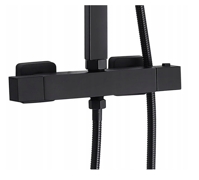 Zestaw czarna bateria prysznicowa termostatyczna z deszczownicą NOVA