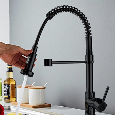 Bateria kuchenna z wyciąganą wylewką czarna z połyskiem KING