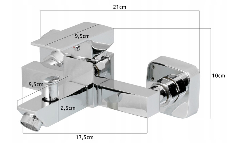 Bateria wannowa kwadratowa ścienna mosiądz zestaw