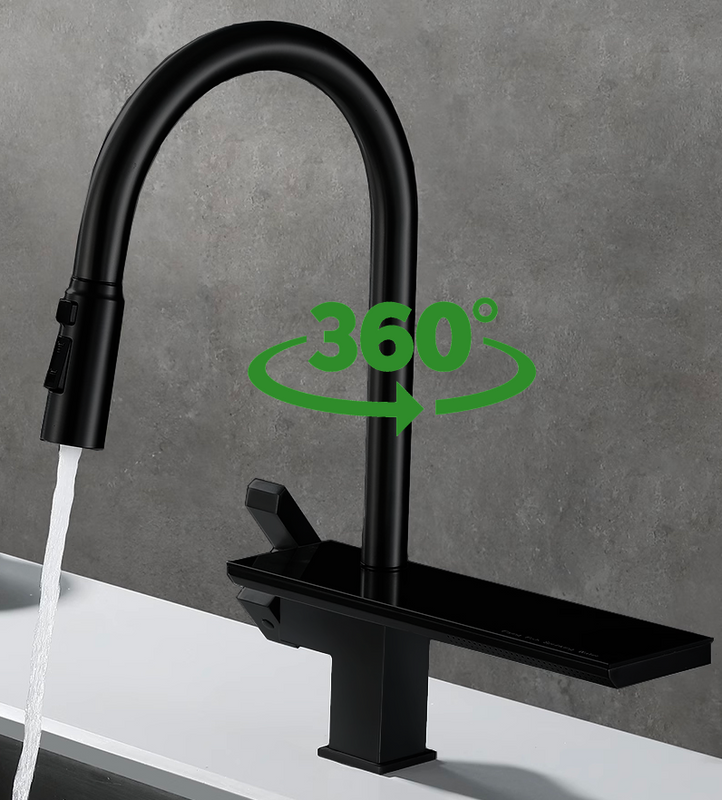 Bateria kuchenna WATERFALL z wyciąganą wylewką czarna mat