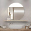 Lustro z półką podświetlane LED 70 cm okrągłe z półką drewnianą H-2008