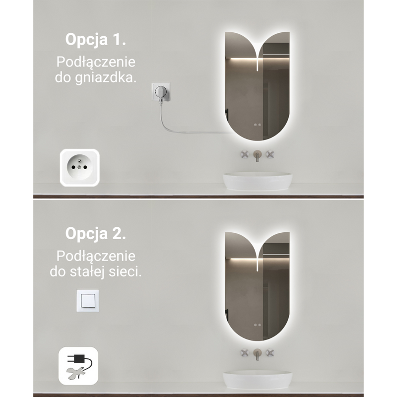 Lustro podświetlane LED asymetryczne dekoracyjne 60x100 cm półowalne z wycięciem J3054