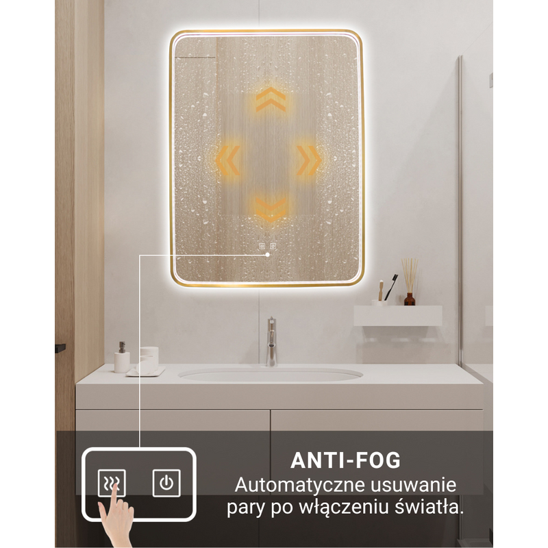 Lustro podświetlane LED 60x80 cm prostokątne w złotej ramie 1068RG
