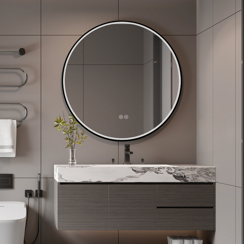 Lustro podświetlane LED 70 cm okrągłe H-2051B z czarną ramą