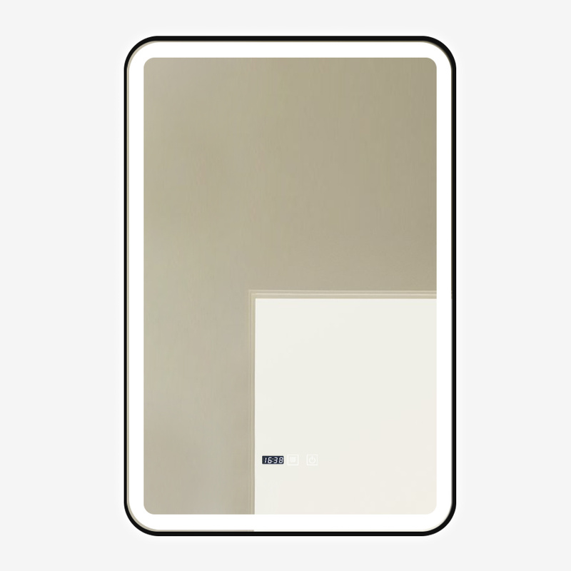 Lustro podświetlane LED 60x90 cm prostokątne J136 w czarnej ramie + zegar