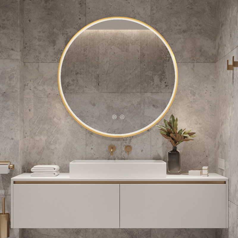 Lustro podświetlane LED 70 cm okrągłe H-2051G ze złotą ramą