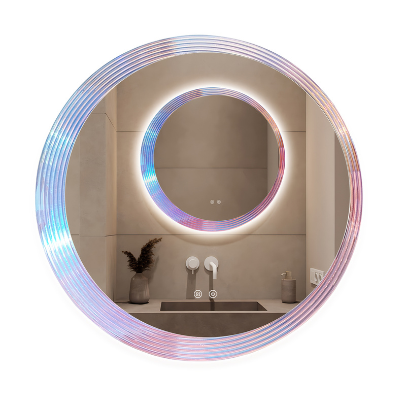 Lustro podświetlane LED 70 cm okrągłe H-2055 z wielokolorową ramą