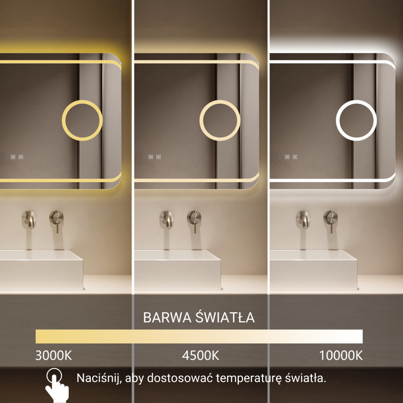 Lustro łazienkowe podświetlane LED 90x60 prostokątne powiększające J141