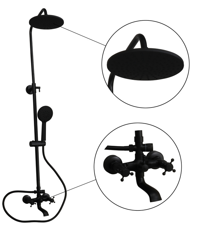 Bateria prysznicowa deszczownica czarna retro VITA