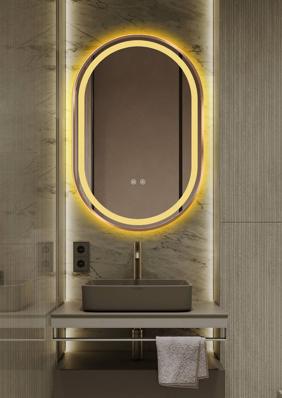 Lustro podświetlane LED 50x75 cm owalne w złotej ramie J3320RG