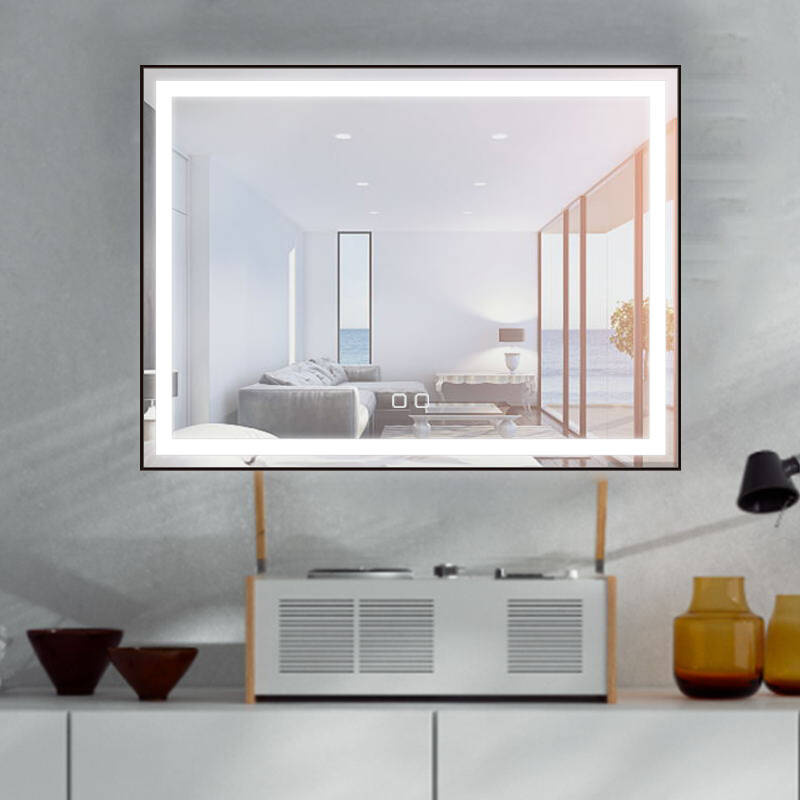 Lustro podświetlane LED 80x60 cm prostokątne J11 w czarnej ramie