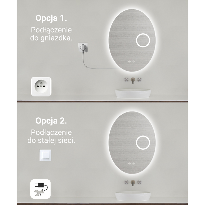 Lustro podświetlane LED 60x80 cm owalne H-3004 powiększające