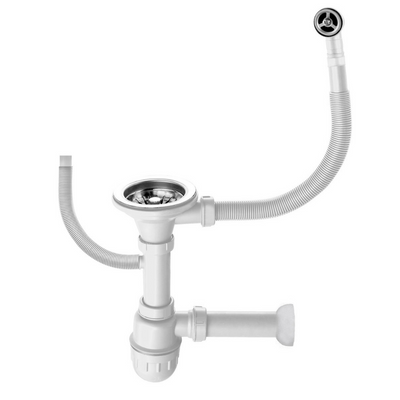 Syfon do zlewozmywaka z sitkiem i przyłączem do zmywarki biały rurowy PVC