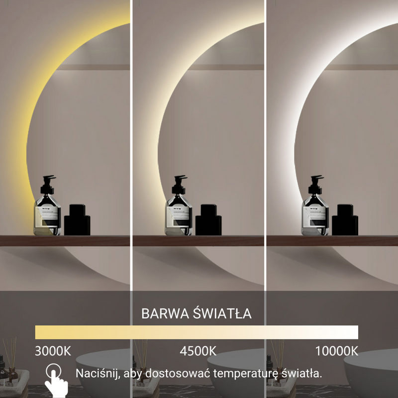 Lustro z półką podświetlane LED 60 cm okrągłe z półką drewnianą J490