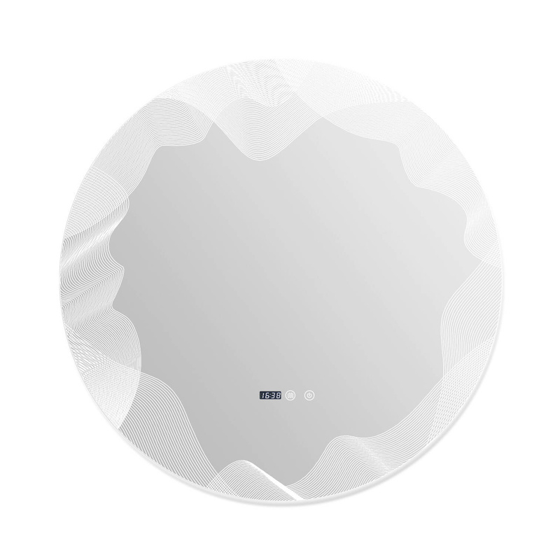 Lustro podświetlane LED dekoracyjne 80 cm okrągłe + zegar J177