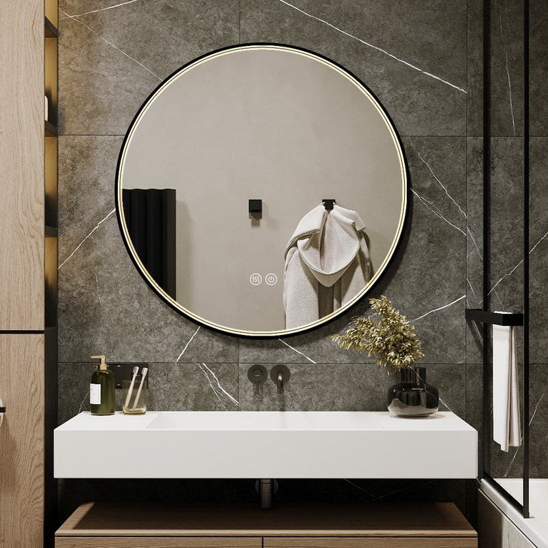 Lustro podświetlane LED 70 cm okrągłe H-2051B z czarną ramą