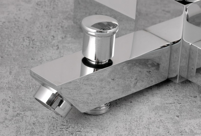 Bateria wannowa kwadratowa ścienna mosiądz zestaw