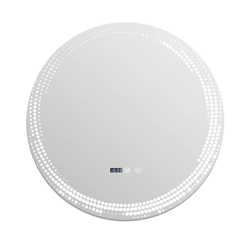 Lustro łazienkowe podświetlane LED dekoracyjne 70 cm okrągłe + zegar J175