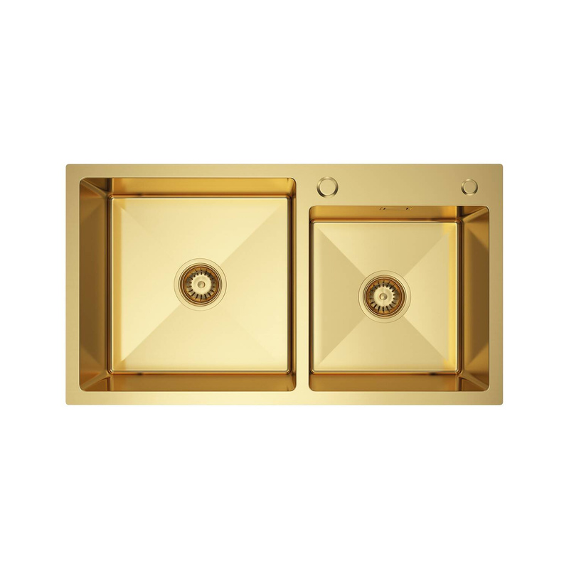 Zlewozmywak stalowy dwukomorowy 78x45 złoty + syfon GRATIS